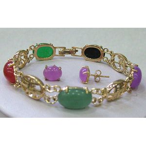 Prachtige Multicolor Jade Sieraden armband oorbellen set jade