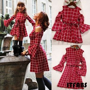 Pretty Familie Jurk Moeder Dochter Kleding Lange Bustier Mouw Vrouwen Meisjes Jurk Plaids Print Zomer Bijpassende Jurken