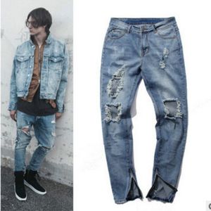 Mode Mannen Ripped Biker Jeans Plus Size Gat Blauwe Skinny Denim Broek Voor Jongen strech joggers A078