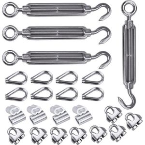 4 Pack 1/8 Inch Kabel Reling Kit Inbegrepen Rvs Haak Eye Spanschroef Spanning Kabel Kabelklem Vingerhoed