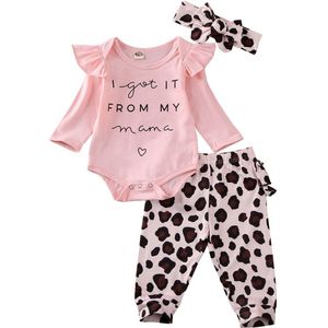 Jaar Kleding Pasgeboren Baby Meisje Kleding Ruffle Romper Luipaard Broek Leggings Outfit Herfst Set 0-18 Maanden