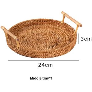 Houten Handvat Rotan Opbergvak Ronde Lade Rieten Mand Brood Voedsel Plaat Fruit Taart Plaat Servies Plaat