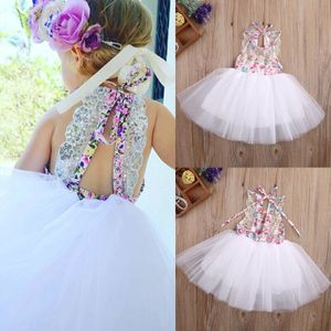 Baby Kids Meisjes Party Jurken Tulle Tutu Kant Bloemen Jurk Backless Zonnejurk