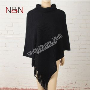 Winter Coltrui Gebreide Trui Vrouwen Lange Poncho En Capes Dikke Warme Truien Solid Kwastje Batwing Mouw Dunne Truien