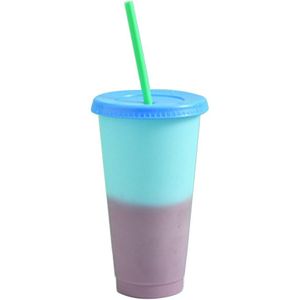 Kleur Veranderende Koud Drankje Kopjes Herbruikbare Temperatuur Gevoelige Plastic Kleurrijke Koffie Met Deksels En Rietjes