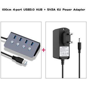 Sub-Schakelaar 4-Port Usb 3.0 Hub Aluminium 60/100/150Cm Kabel Tot 5Gbps Multi Usb Splitter Voor Desktop Laptop
