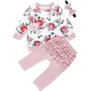 meisjes kleding baby girl clothes meisjes kleding baby kleding newborn clothes newborn baby clothes baby girl clothes Pasgeboren Baby Meisje Kleding Winter Outfits Bloem Tops + Ruche Broek Hoofdband 3Pcs Kleding Set