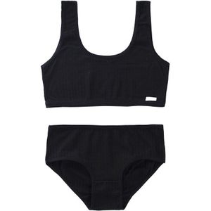 Puberteit Kinderen Tieners Meisjes 2Pcs Sport Ondergoed Set Geribbelde Effen Kleur Letters Label Brede Band Training Beha En Bijpassende hipster