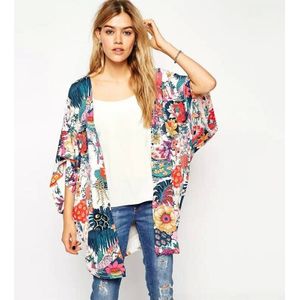 Vest Voor Vrouwen Losse Top Bloemen Gedrukt Vintage Mode Vleermuis Mouw Vrouwelijke Casual Onregelmatige Vest Dames Kimono Cover-Ups