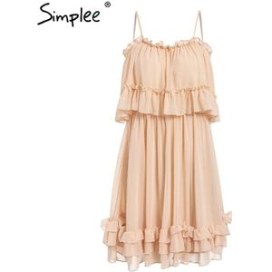 Simplee Elegante Off Shoulder Vrouwen Jurk Ruffle Strap Chiffon Zomer Jurken Casual Vrouwelijke Blauw Korte Vestidos