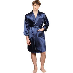 Zomer Mode Mannen Gewaad Effen Kleur Zijde Badjas Dunne Lange Mouwen Robes Pyjama Homewear Kleding Grote Maat M-5XL