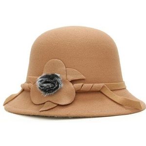 HT1830 Herfst Winter Hoeden Voor Vrouwen Dames Wolvilt Hoeden Casual Bloem Haarbal Formele Fedora Vrouwelijke Emmer Bowler hoed