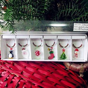 6pc Custom glas kerstboom model ring hanger cup marker ornament Oudejaarsavond party wine glass charms set