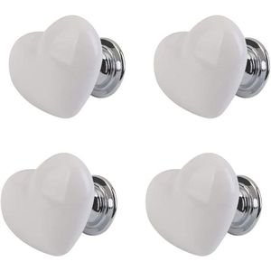 4Pcs Handvat Keramische Deurknop Hart Vorm Voor Kast Lade Knop Meubels Deurgreep Wit