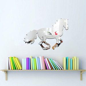 3D Acryl Spiegel Muursticker Animal Paard om Succes Woonkamer Kantoor Muur Milieuvriendelijke Decoratieve Sticker