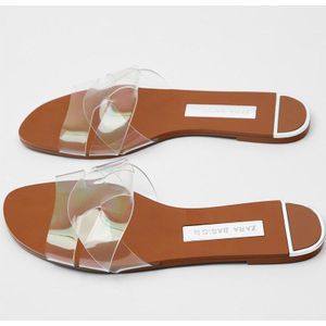 Zomer Platte Vrouwen Slipper Schoenen Transparante Cross-Riem Platte Sandalen Slippers Schoenen Vrouwen Bekende Merken