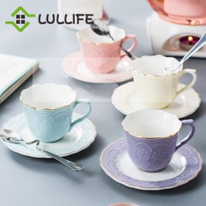 Luxe Keramische Kopje Koffie Set Koffie Kop en Schotel Met Lepel Eleglish Thee Kopjes Afternoon Tea Set Koffie Mokken Thuis drinkware