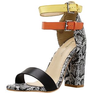 Gemengde Kleuren Gesp Slang Afdrukken Hoge Hakken Vrouwen Mode Een Woord Riem Open Teen Sandalen Vierkante Hakken Pumps Casual schoenen