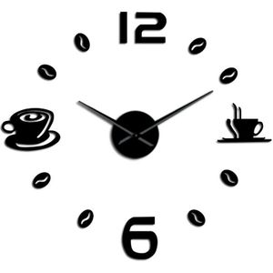 Cafe Diy Grote Wandklok Frameloze Giant Wandklok Modern Koffie Mok Koffieboon Muur Decor Keuken Muur Horloge zwart