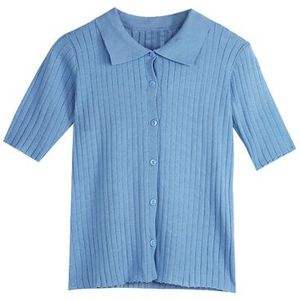 Vrouwen En Casual Polo Plunge Hals Korte Mouwen Gebreide Shirt Crop Top