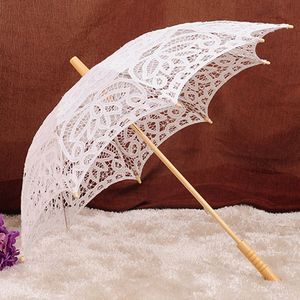 Kant Bloem Meisjes Parasol Wedding Party Bridal Paraplu Hout Beige