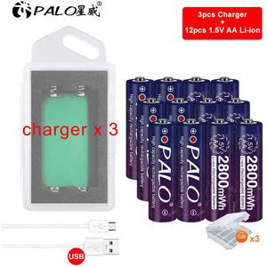 Palo 1.5V Aa Batterij Oplaadbare Li-Ion Batterij Aa 1.5V 2800mWh Lithium Li-Ion Oplaadbare Batterij En Usb Charger Case