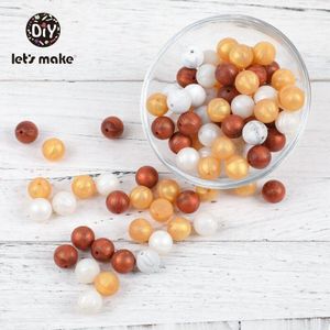 Laten we Siliconen Bijtring Kralen DIY Accessoires Perle Pearl Goud 40pc 15mm Tandjes Speelgoed Baby Producten voor Pasgeborenen