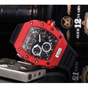 Top Digite Versie Skeleton Dial Ntpt Alle Carbon Fiber Patroon Case Japan Saffier Heren Horloges Rubber Sport Horloges