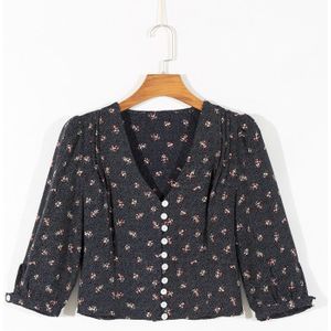 Zomer Vrouwen Shirt Casual Bloem Print V-hals Korte Mouwen