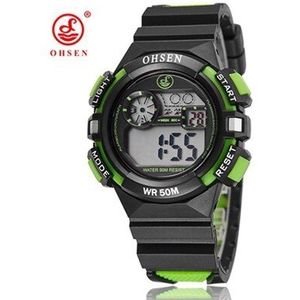 Ohsen Digitale Lcd Kids Meisjes Mode Polshorloge Rubber Strap Geel 50M Waterdichte Kind Jongens Horloge Alarm Hand Klokken