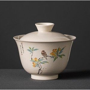 150Ml 6 Stijl Gaiwan Voor Thee Keramische Beige Terrine Met Deksel Vlinder Theewaar Chinese Chrysant Cup Thee Kommen Vogels chawan