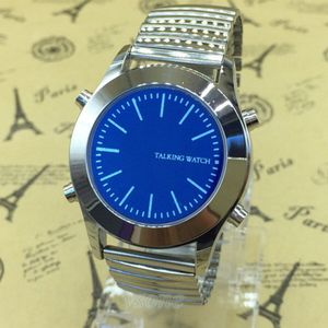 Arabisch Praten Horloge Unisex Quartz met Blauwe Wijzerplaat en Zilver Roestvrij Stalen Armband