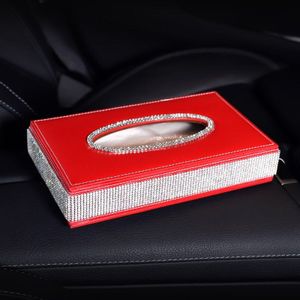 Mode Lederen Auto Tissue Box Cover Servet Houder Luxe Diamant Strass Auto Assessoires Interieur Voor Vrouwen Meisjes Mooie