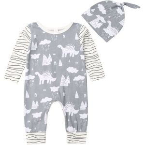 0-24M Pasgeboren Baby Baby Meisje Jongen Romper Lange Mouw Animal Print Gestreepte Jumpsuit Hoed Kleding Outfit