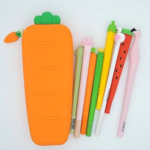 Leuke Zachte Oranje Silicagel Wortel Etui Student Potlood Tas Briefpapier Doos Eenvoudige Stijl Pen Zak Voor Schoolbenodigdheden