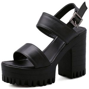 Gdgydh Blok Hakken Zomer Sandalen Vrouw Classics Casual Schoenen Enkelbandje Platform Sandalen Vrouwen Zomer Zwart Wit