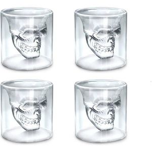 4 Pcs Lot Cool 3D Skull Shot Glas Voor Liquor Geesten Bar Ghost Pirate Dubbele Muur Whisky Beker Bier Bril espresso Koffie Mok