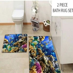 Anders Tropische Onder Zee Aquarium Geel Vissen 2 Pcs 3d Patroon Bad Matten Anti Slip Soft Wasbare Badkamer Mat wc Tapijten