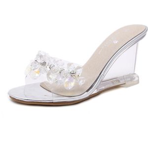 Ltarta Vrouwen Kristal Wig Sandalen Vrouwen Zomer Sexy Kristal Transparante Pompen Rhinestone Wedge Sandalen Lfd