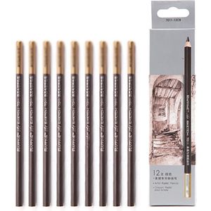 12 stks/set Art Schets Tekening Potlood Wit/Bruin Houtskool Tekening Potloden HB 4.0mm Refill voor Schetsen, shading, Kunstenaar Potlood