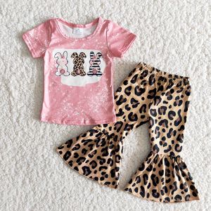 Pasen Dag Kleding Set Meisje Roze Kleur Shirt En Luipaard Bel Broek Kids Leuke Konijnen Outfits