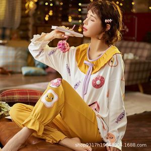 Pyjama Vrouwen Koreaanse Stijl Zoete En Schattige Prinses Stijl Pyjama Katoen Lange Mouwen Student Pak Comfortabele Vrouwen Nachtkleding