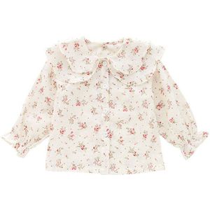 Zomer Koreaanse Meisjes Bloemen Shirt Meisje Katoen Ruches Turn Down Kraag Bladerdeeg Mouw Shirts Tops Kids Peuter Baby Blouses