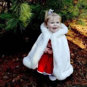 Mooie Fur Satijnen Bruiloft Mantel voor Meisje Bloem Bruid Jas Winter Jas Kids Hooded Meisjes Cape Ivoor Witte Bruiloft Mantels kid