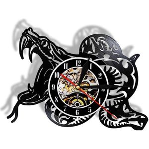 Wildlife Animal Snake Wandklok Gemaakt Van Real Vinyl Record Serpent Vintage 12 ""Zwart Opknoping Horloge Ophidian Led Night licht Lamp