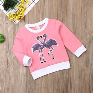 Pudcoco Herfst Peuter Kids Baby Meisje Flamingo Print Lange Mouwen Casual Sweatshirts Pullover Tops T-Shirt