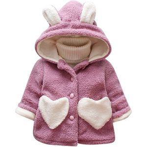 Herfst Winter Kinderen Meisjes Baby Kids Bovenkleding Cartoon Stijl Oor Hart Warme Dikke Hooded Coat Kleding