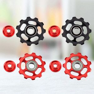 2 Stuks Aluminium Bike Wiel Achterderailleur Pulley 11T Voor (Zwart + Rood)