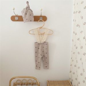 2022 Koreaanse Baby Kant Jarretel Overalls Katoen Elasticiteit Skinny Broek En Hoeden Set Voor Baby Jongens Meisjes Lente Kleding Pp le