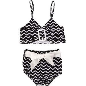 Baby Meisje Zwarte En Witte Golf Gesp Bikini Set Met Strik Peuter Kid Zomer Strand Twee Stukken Badpak Badmode Bathing pak